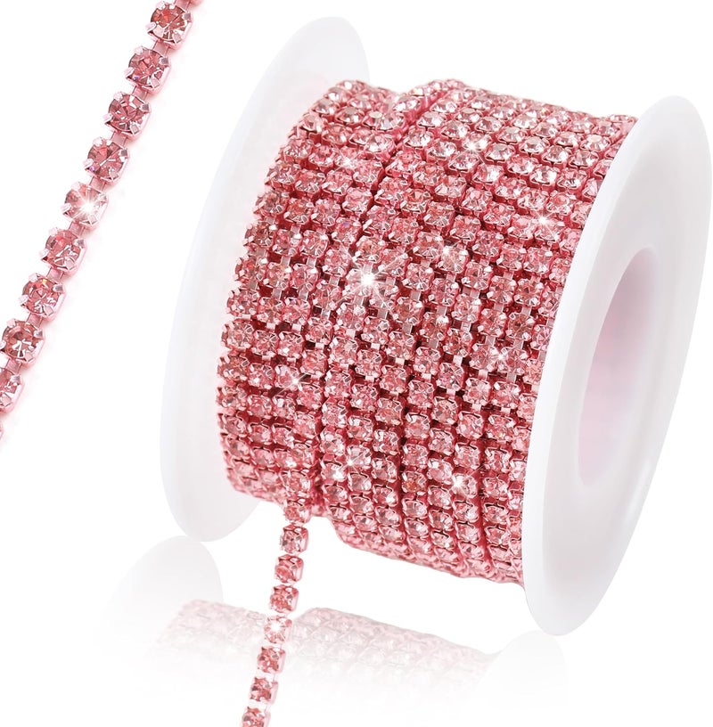 Rytenz 10 Yards 3 MM Rhinestone Chain Trim Crystal Rhinestone Close Chain Trim for Sewing Crafts, DIY Decoration, Jewelry, Clothing, Shoes (Light Pink, 3MM) - Image 1